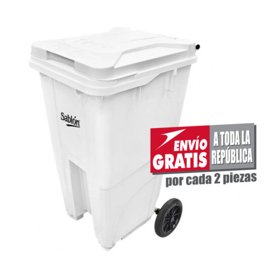 Bote de Basura 240L Sablón con Ruedas Blanco