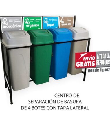 Isla de Reciclaje con Botes de Basura Sablón de 4 Divisiones