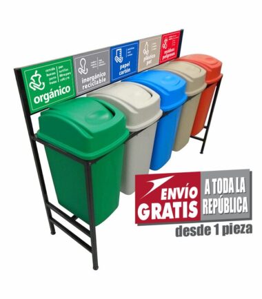 Estación de Reciclaje Sablón con 5 Botes de Basura de 65 Litros c/u PL-S789565L