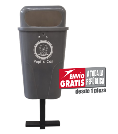 Papelera urbana de 50 litros con poste y tapa fija
